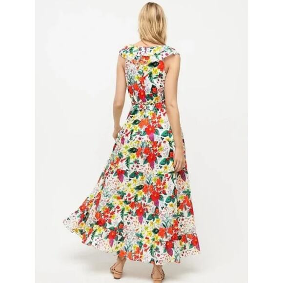 J. Crew Ruffle-Front Maxi Dress In Ratti Island Botanical Print Pockets Size‎ 12 - Picture 3 of 13